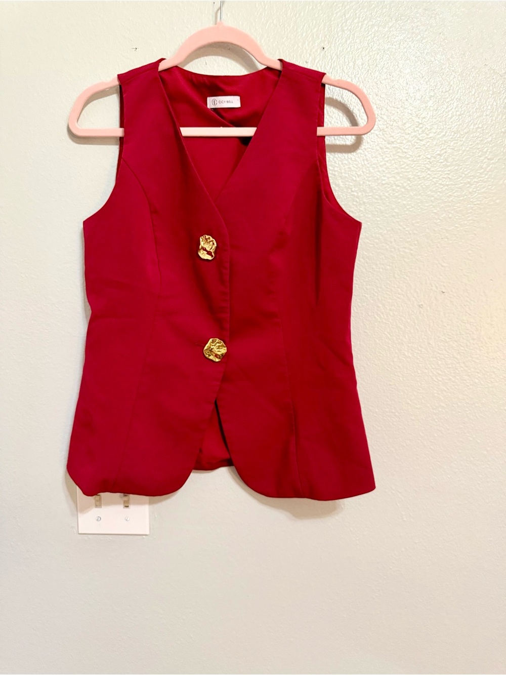 Sleeveless Red Blazer Vest with Gold Buttons